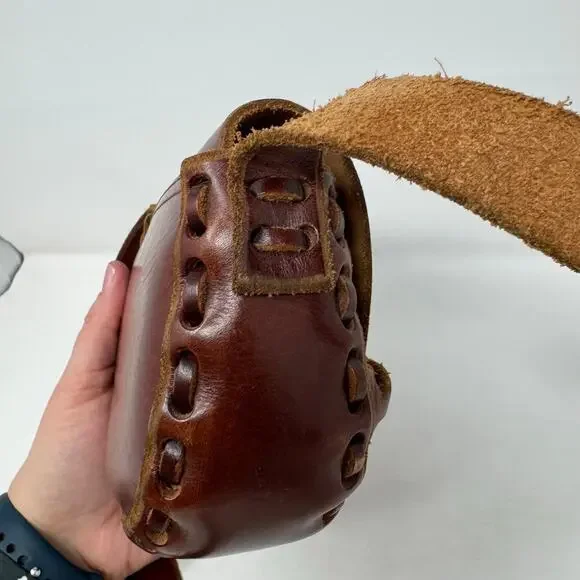 American Eagle Rustic Brown Braided Leather Bag Crossbody Western Boho Southwest - Picture 5 of 10